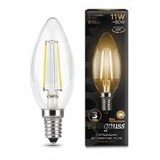 Лампа LED Filament 11Вт 2700К 810Лм E14 свеча; Gauss, 103801111