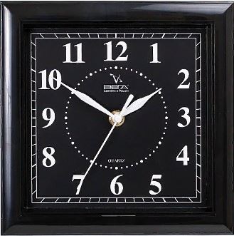Часы настенные пластик квадрат 205х205 мм Класскика черный;  П3-6-47