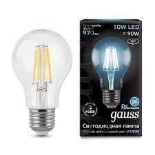 Лампа LED Filament 10Вт 4100К 970Лм E27 A60 груша; Gauss, 102802210