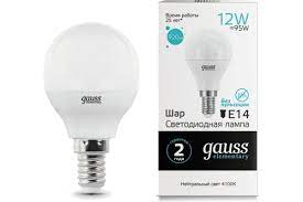 Лампа LED Elementary 10Вт 4100К 730Лм E14 шар; Gauss, 53122