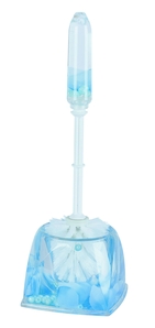 Ерш для унитаза со стаканом напольный пластик гель прозрачно-голубой Лепестки
