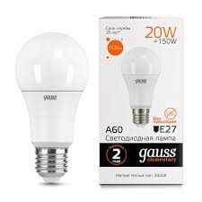 Лампа LED Elementary 20Вт 3000К 1520Лм E27 A60 груша; Gauss, 23219
