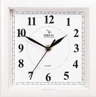 Часы настенные пластик квадрат 205х205 мм Класскика белый;  П3-7-45