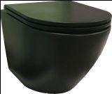 Унитаз подвесной черный-матовый безободковый с сиденьем микролифт; GROSSMAN, GR-4455BMS