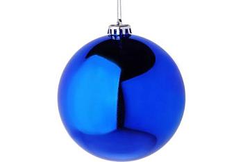 Шар новогодний 14см синий глянцевый пластик; СНОУ БУМ, 372-502