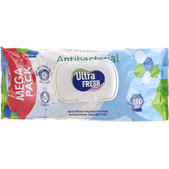 Салфетки влажные 150 шт Ultra Fresh Antibacterial с клапаном; 14410136
