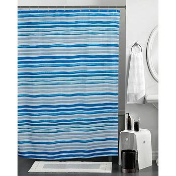 Штора для ванной комнаты Stripes 180х180см с кольцами полиэстер голубой, CTM181801BL