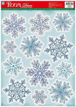 Наклейка новогодняя 29х41см кружевные снежинки №2; Roomdecor, WDX1703 B