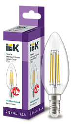 Лампа светодиодная филамент 7Вт C35 свеча 4000К E14 230В IEK LLF-C35-7-230-40-E14-CL