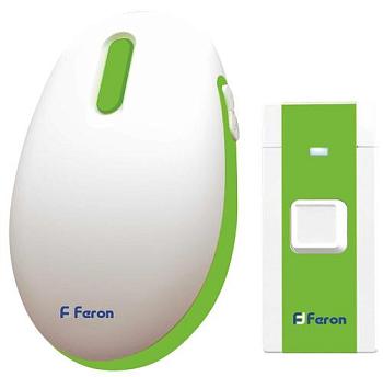 Звонок беспроводной E-375 36 мелодий 80м с кнопкой IP20 белый/зеленый; Feron, 23688