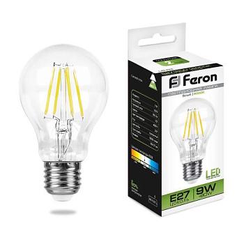 Лампа светодиодная LB-63 9Вт 230V E27 4000K филамент A60 прозрачная; Feron, 25632