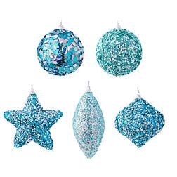 Украшение новогоднее на елку 8см фигурное с декором голубой; СНОУ БУМ, 397-301