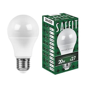 Лампа светодиодная SBA6020 20Вт 2700K 230В E27 A60; SAFFIT, 55013