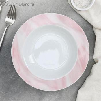 Тарелка суповая 300 мл 21х3,5 см розовый Мрамор; С-Л, 4980298