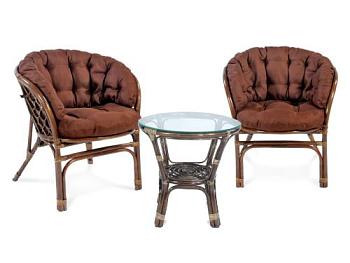 Набор мебели натуральный ротанг кофейный Багама стол и 2 кресла со светл подушками коньяк; 03/10-1 К