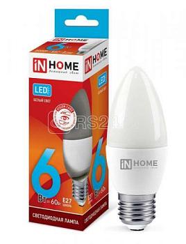 Лампа светодиодная LED СВЕЧА VC 6Вт 230В Е27 4000К 480Лм; IN HOME, 4690612020419