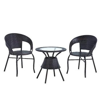 Комплект обеденный искуственный ротанг BISTRO WICKER стол и 2 кресла, цв черный; TB885+F60 (black)