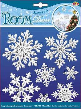 Наклейка новогодняя 18х18см снежинки-мини 3D; Roomdecor, PSX0801