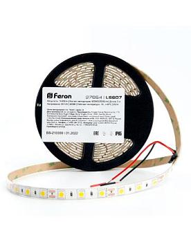 Лента светодиодная LS607 60SMD/м14.4Вт/м 12В IP65 белый теплый 3000К 5м; Feron, 27654