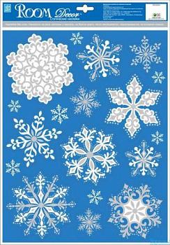 Наклейка новогодняя 22х31,5см снежинки №1; Roomdecor, WDX3628A