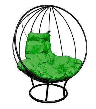 Кресло на подставке КРУГ без ротанга чёрное зелёная подушка; 11070404