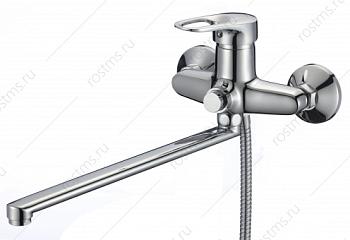 Смеситель для ванны однорычажный длинный поворотный излив хром с душ.набоором; РМС, SL55-006EK