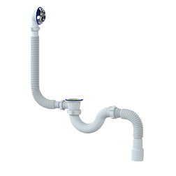 Сифон для ванны прямоточный 1.1/2 с гибкой трубой 40 х 40/50, пластик.решетки; Unicorn S 32P 